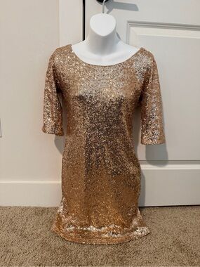 rue 21 Rose Gold Sequin Short Sleeve Party Dress